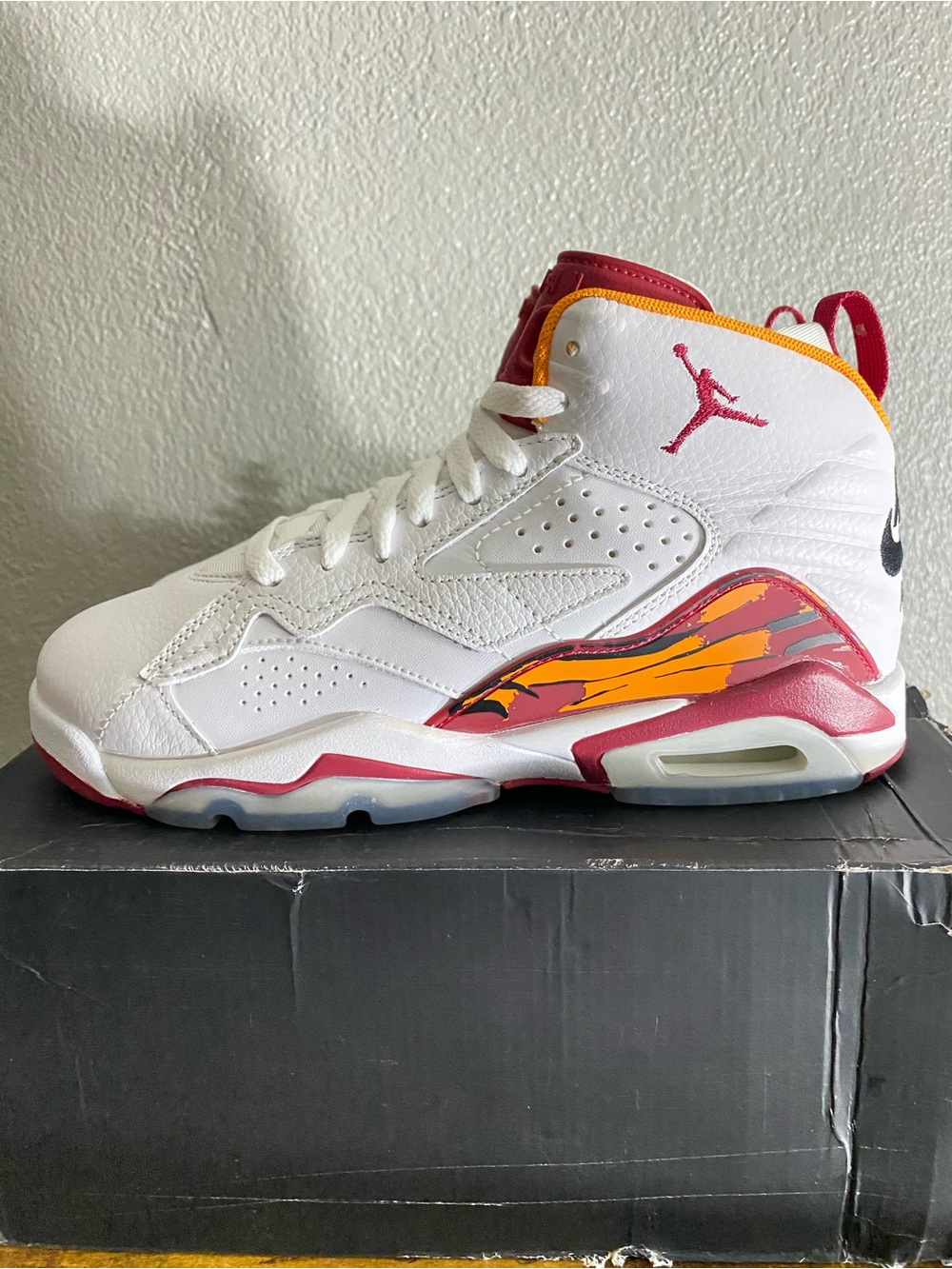 Air Jordan White/Red Basketball Shoes with Orange Accent